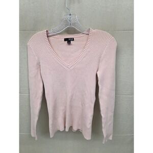 A.N.A. A New Approach Pink Ribbed V-Neck Long Sleeve Sweater Small